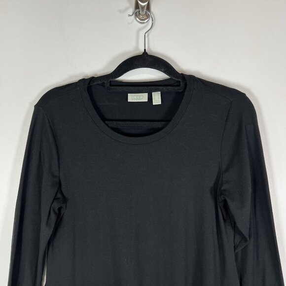 LOGO by Lori Goldstein Black Tunic Tee Slub Knit Ruffle Hem Womens Size Small - Picture 2 of 10